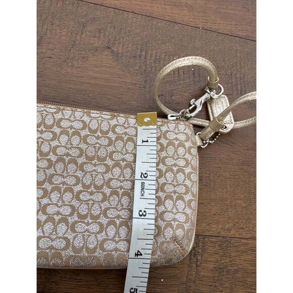 Coach Monogram Logo Canvas Wristlet Pouch Wallet Beige Designer Zipper - Picture 5 of 6